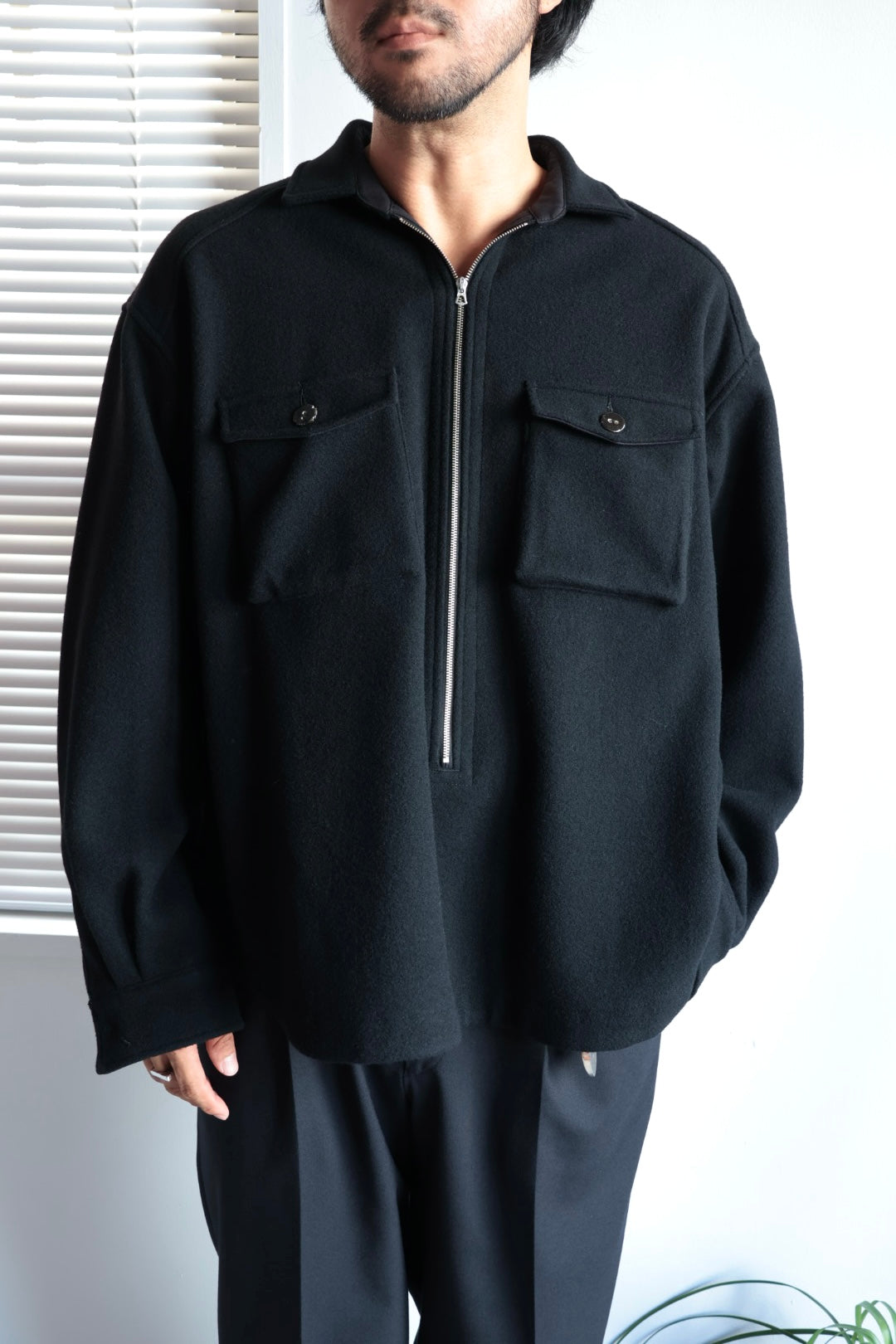 【satou】Half zip melton shirt (kuro)