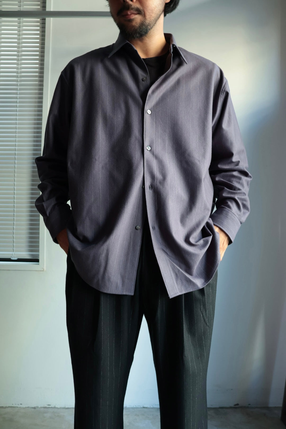 【KANEMASA PHIL.】36G Wool Stripe Ideal Shirt