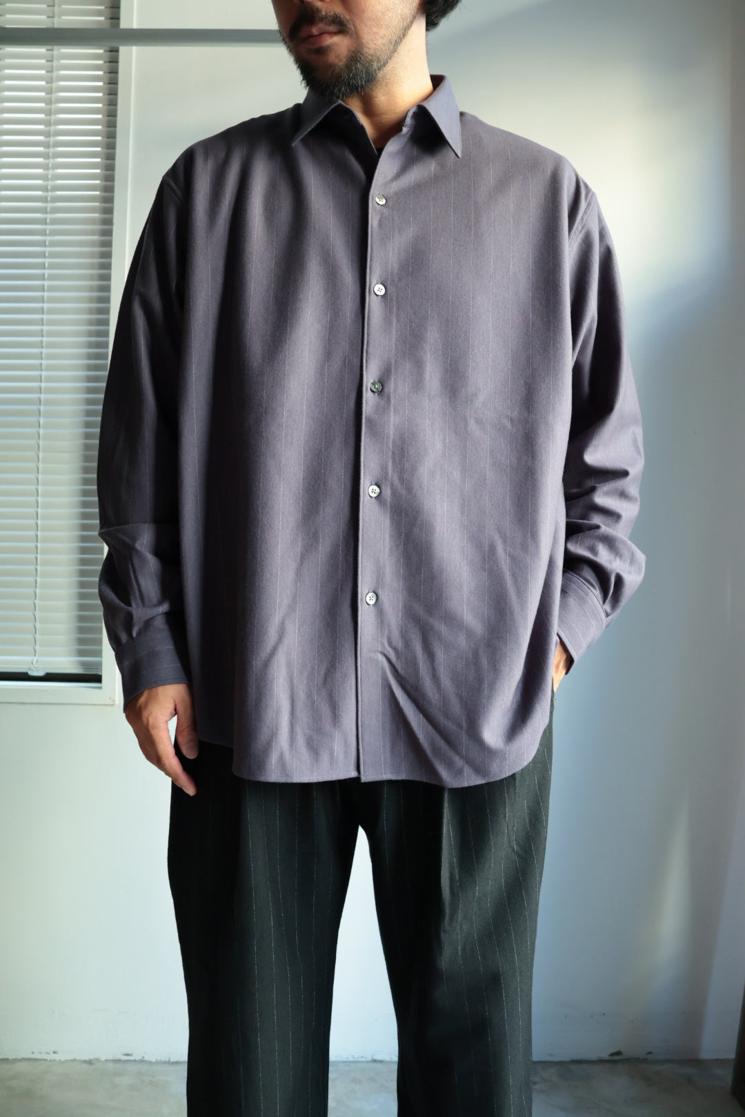 【KANEMASA PHIL.】36G Wool Stripe Ideal Shirt