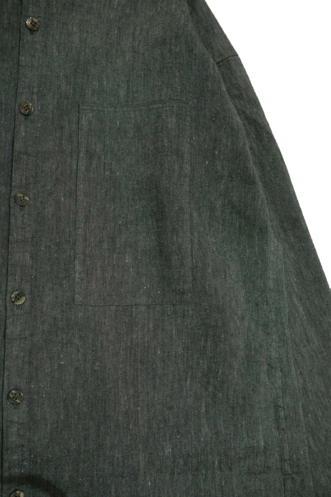 【Cale】"WOOL LINEN LIGHT GARMENT DYE COLLARLESS SHIRT"
