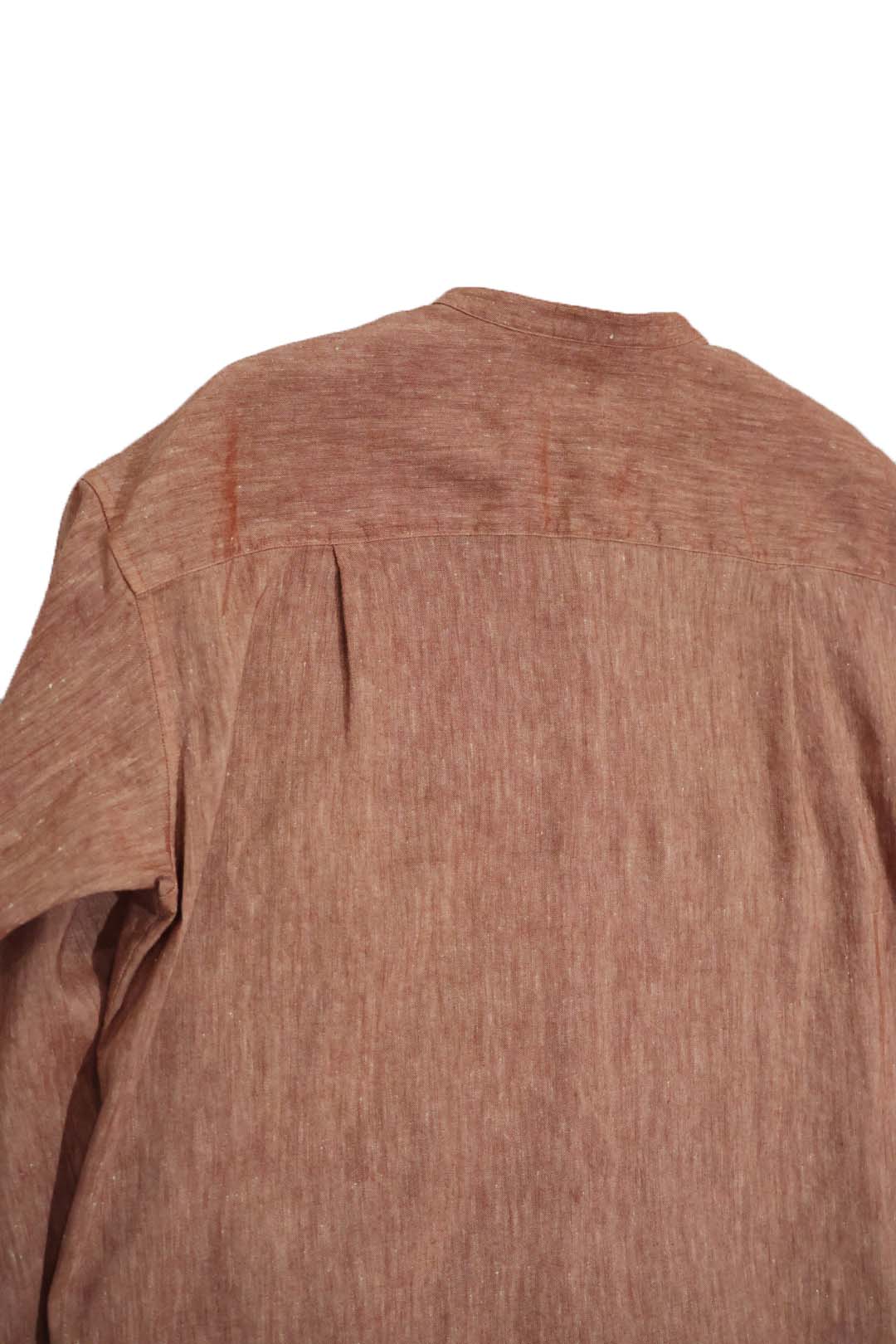 【Cale】"WOOL LINEN LIGHT GARMENT DYE COLLARLESS SHIRT"