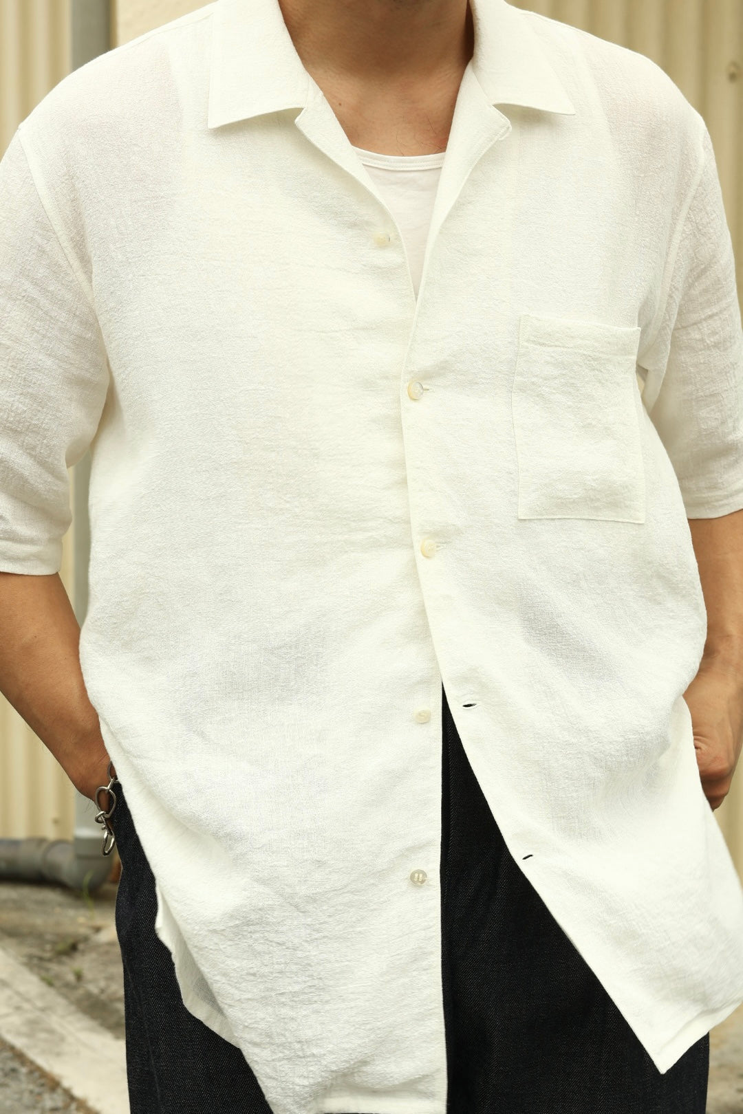 【Cale】WATER TWISTED LINEN OPEN COLLAR S/S SHIRT