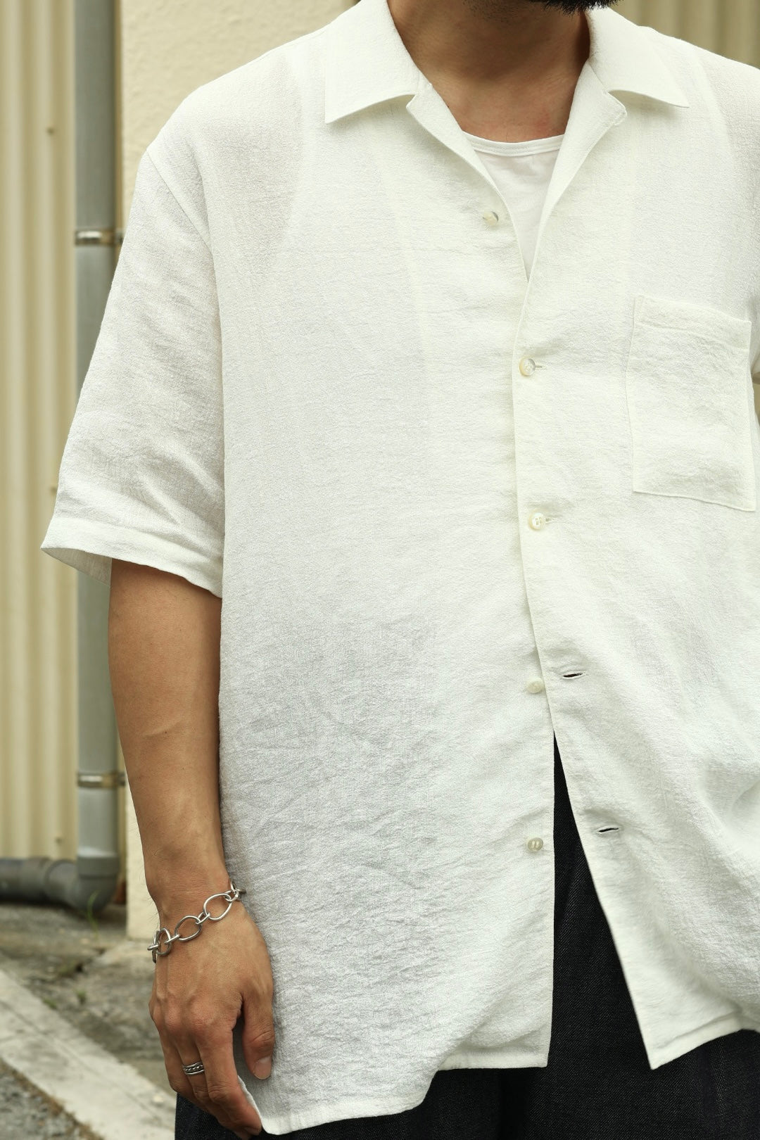【Cale】WATER TWISTED LINEN OPEN COLLAR S/S SHIRT