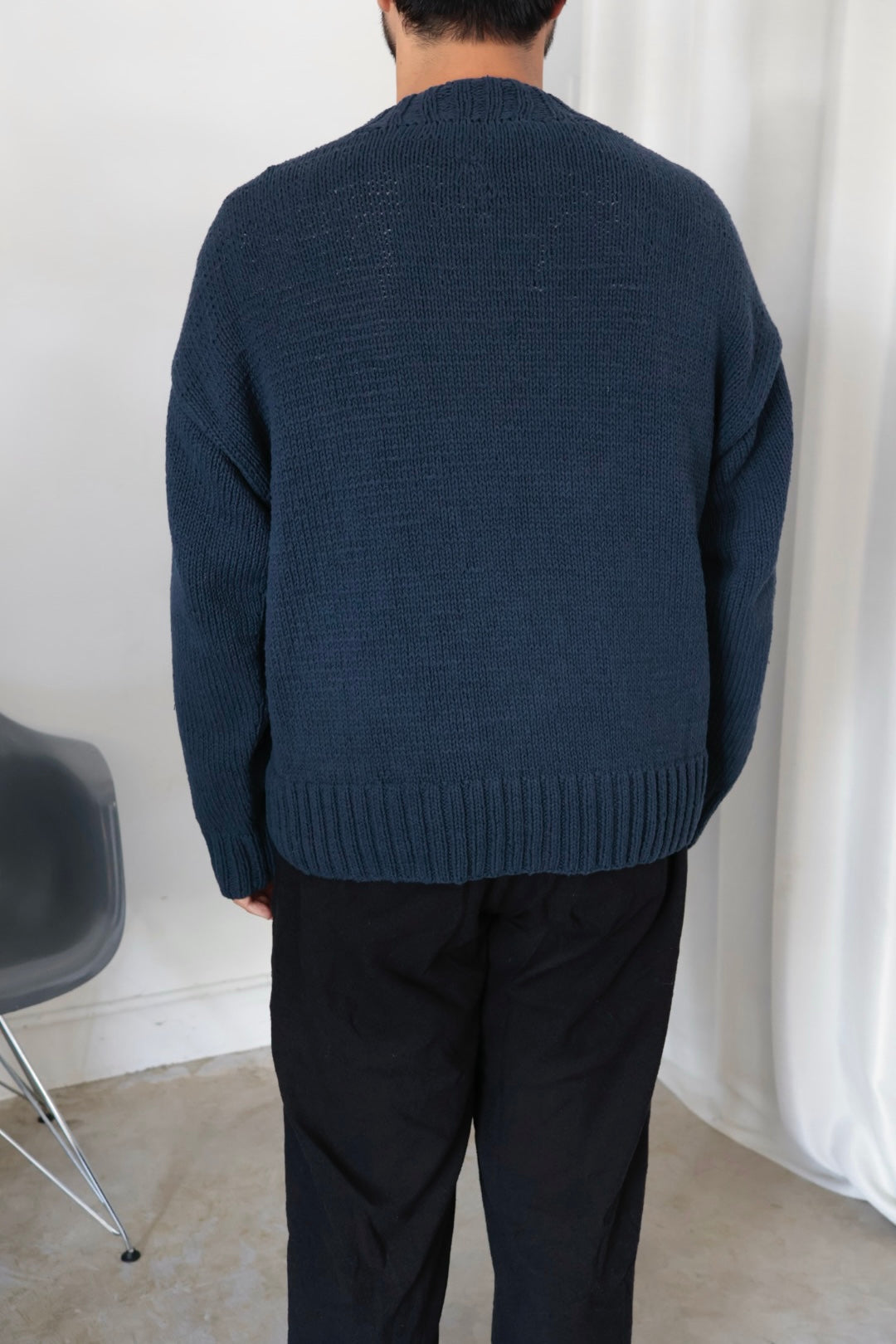 【Cale】 Cotton Hand Knit Pullover / Navy