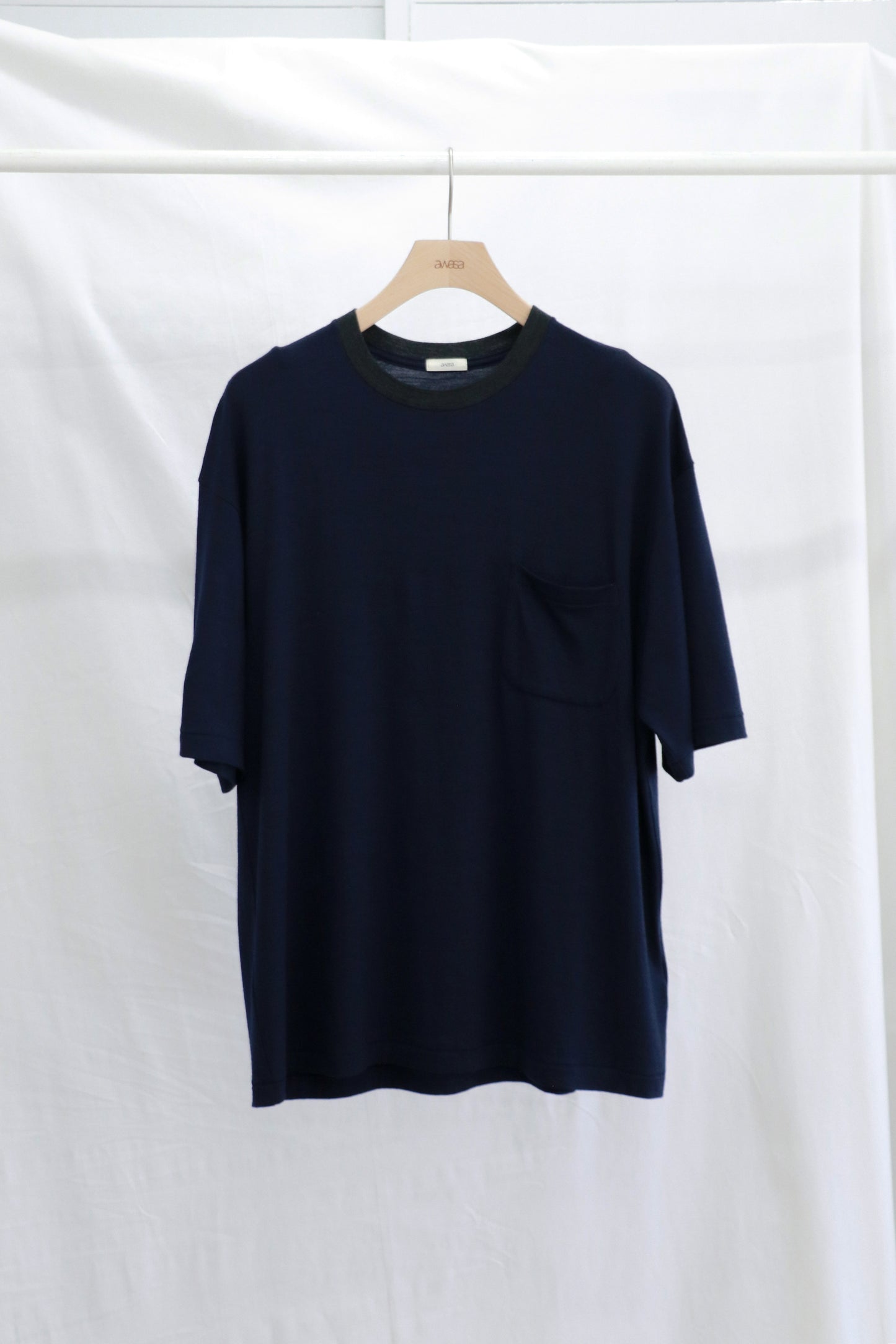 awasa / Super 100's ウール Tシャツ "navy × dark gray"