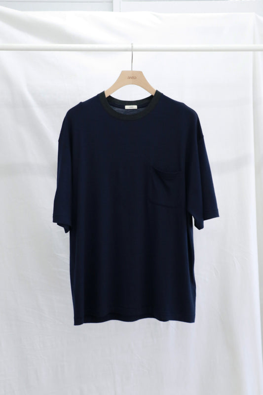 awasa / Super 100's ウール Tシャツ "navy × dark gray"