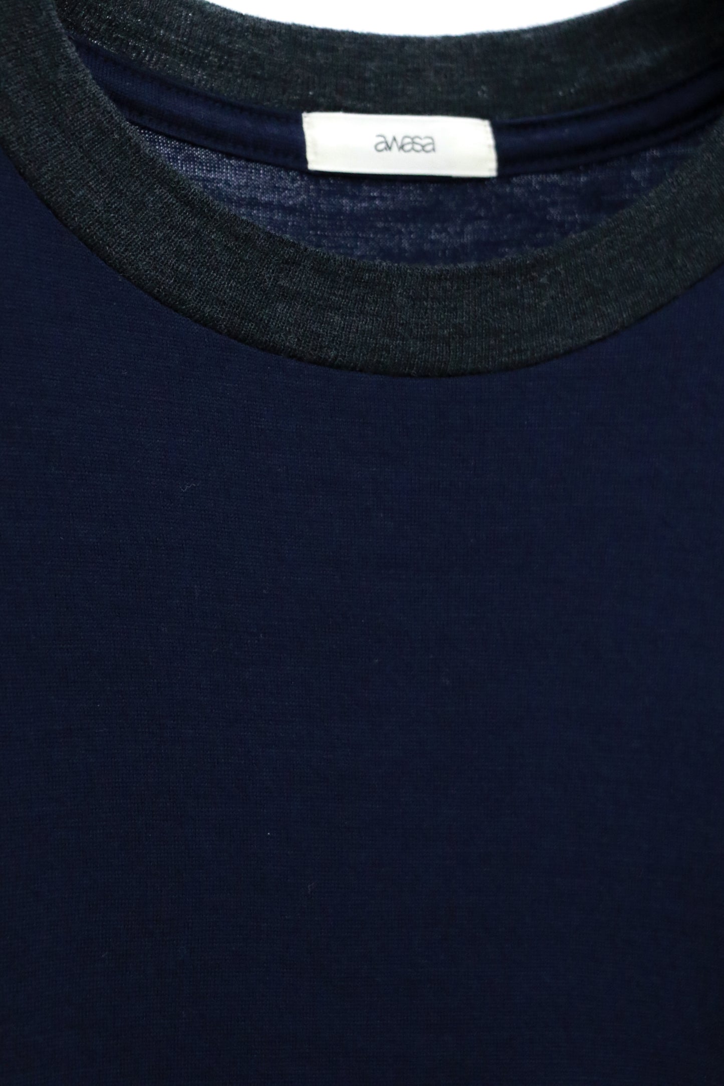 awasa / Super 100's ウール Tシャツ "navy × dark gray"