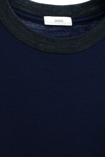 awasa / Super 100's ウール Tシャツ "navy × dark gray"