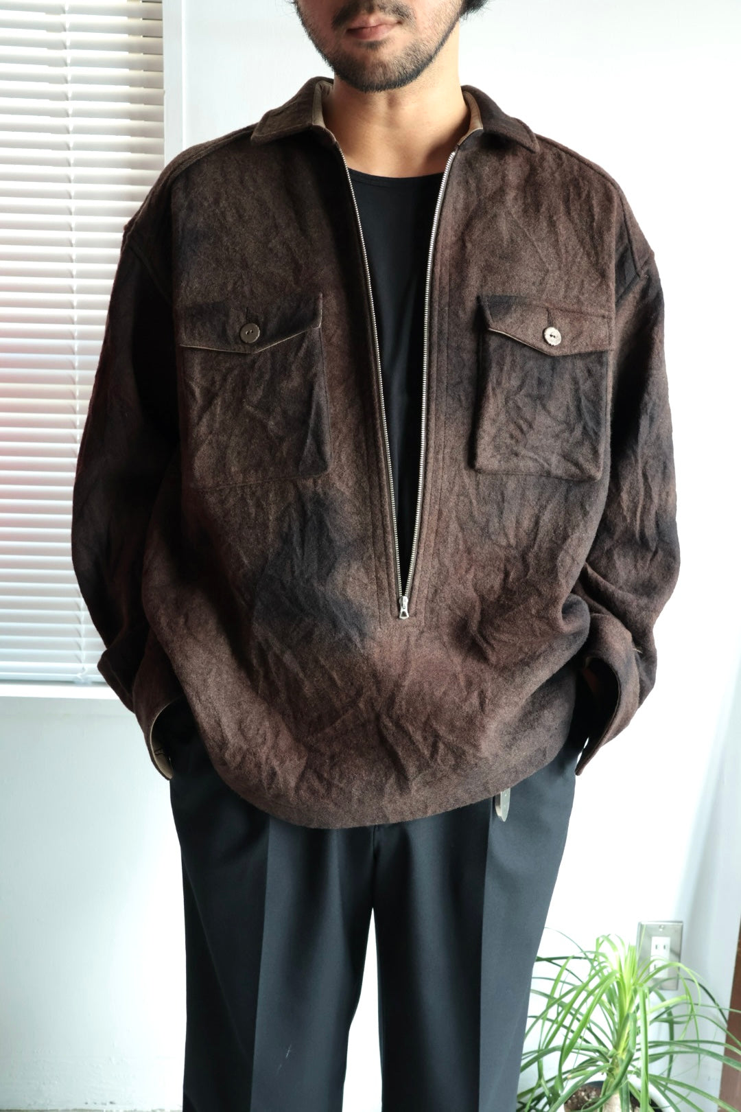 【satou】Half zip melton shirt  (sabi)