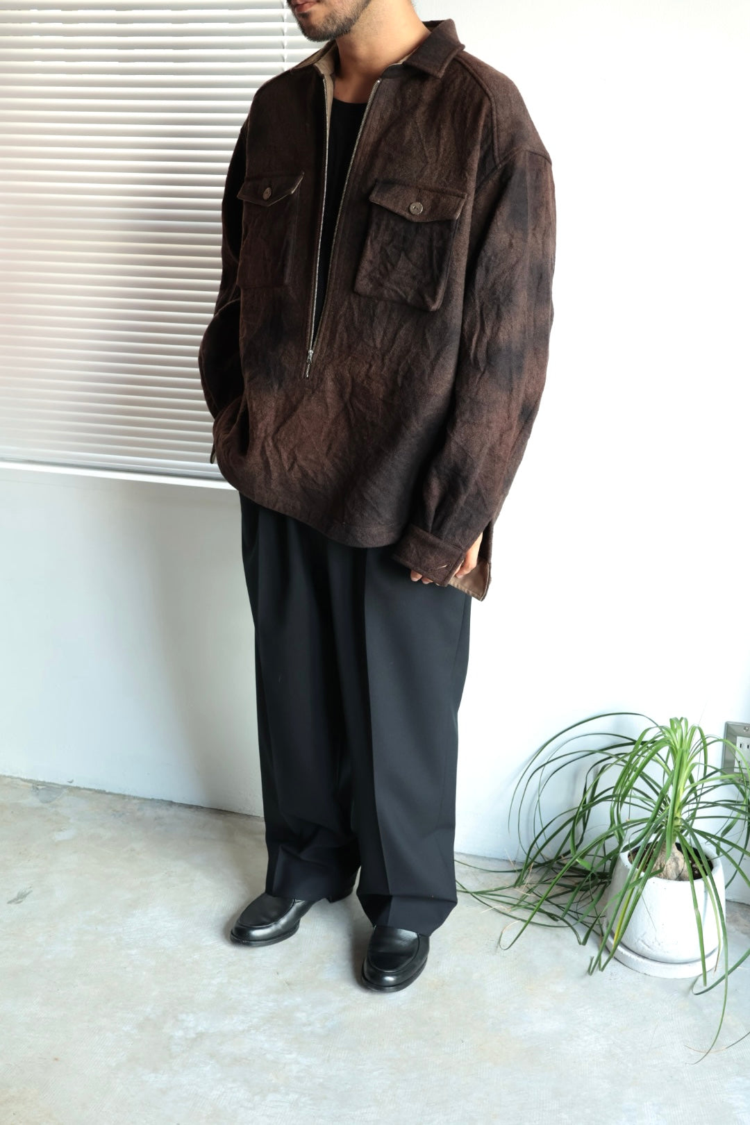 【satou】Half zip melton shirt  (sabi)