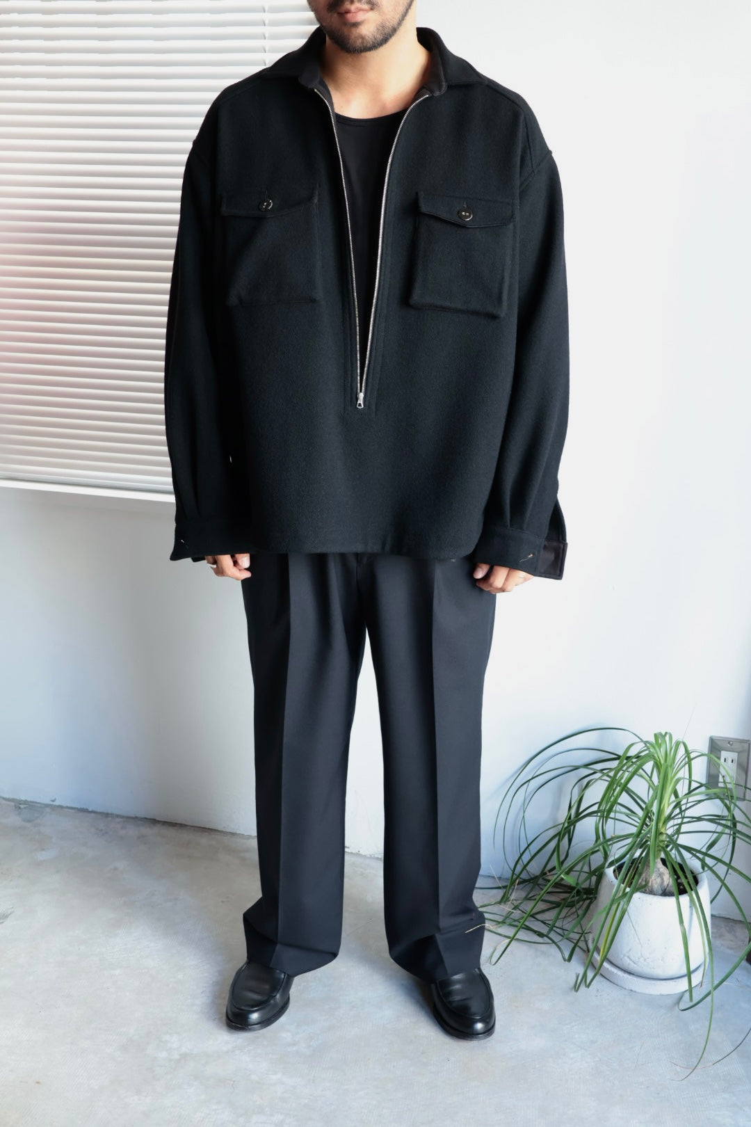 【satou】Half zip melton shirt  (kuro)