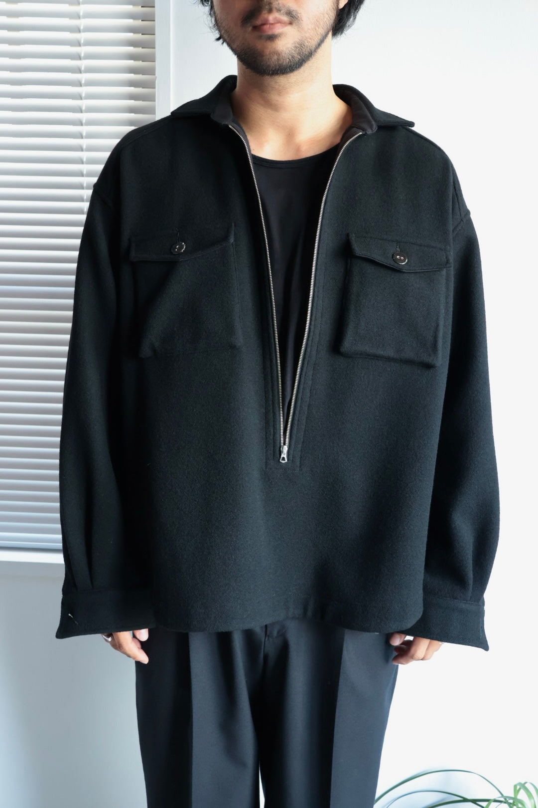 【satou】Half zip melton shirt  (kuro)