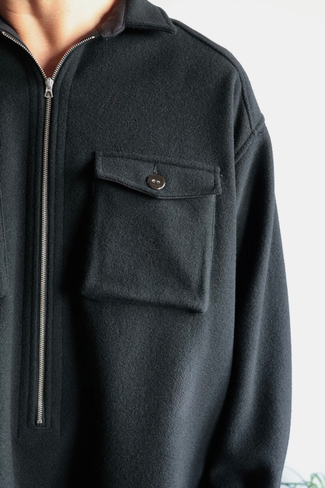 【satou】Half zip melton shirt  (kuro)
