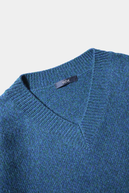 [YLÈVE] WOOL CASHMERE MELANGE KNIT V NECK PULL OVER
