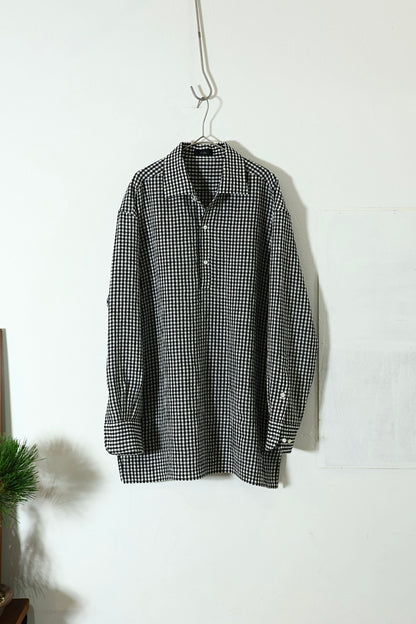 【Cale】WATER TWISTED LINEN  PULLOVER  SHIRT  (White × Black)