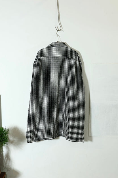 【Cale】WATER TWISTED LINEN  PULLOVER  SHIRT  (White × Black)