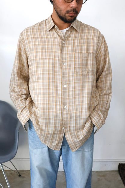 awasa / レギュラーカラー ダブルガーゼシャツ "beige check"