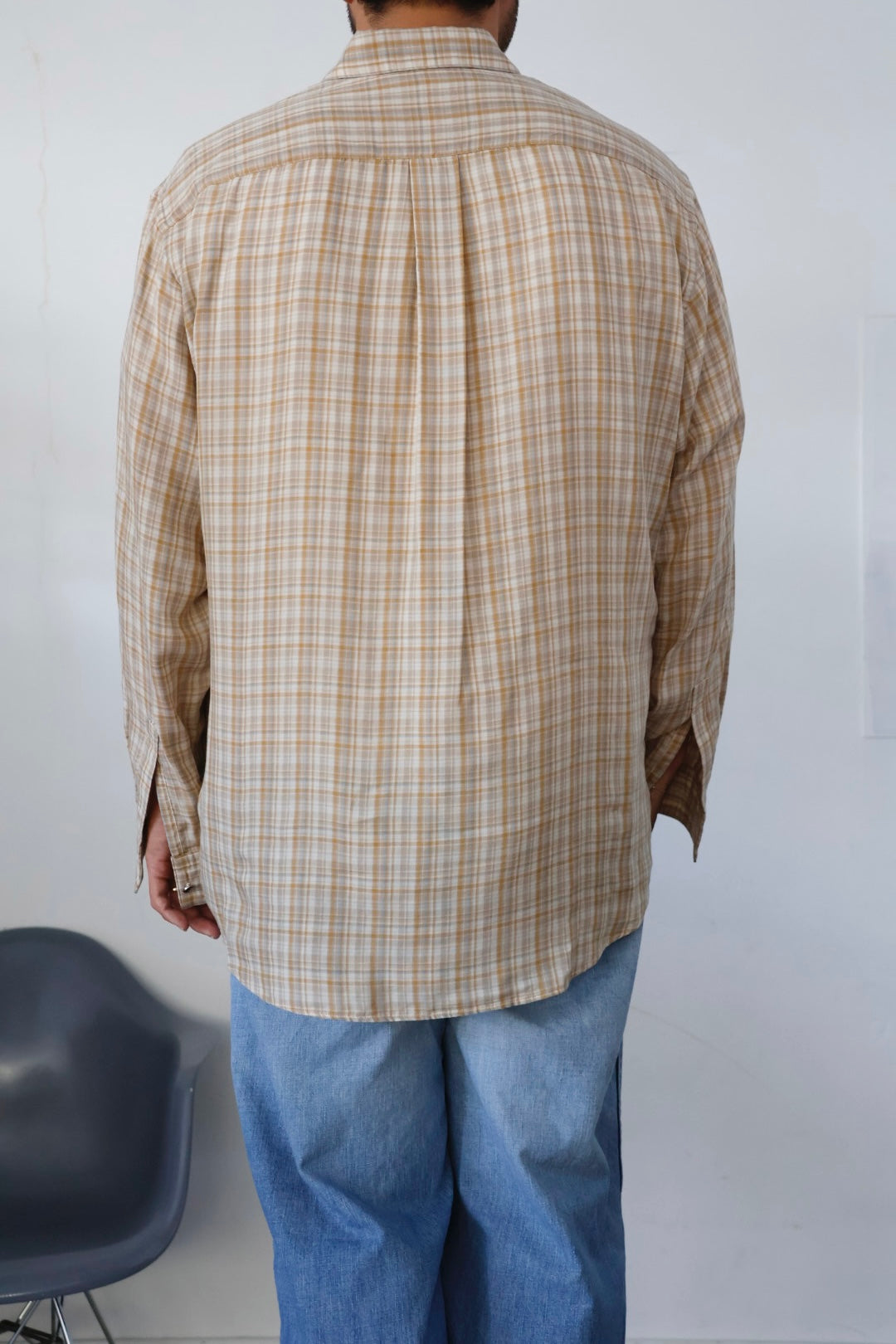awasa / レギュラーカラー ダブルガーゼシャツ "beige check"