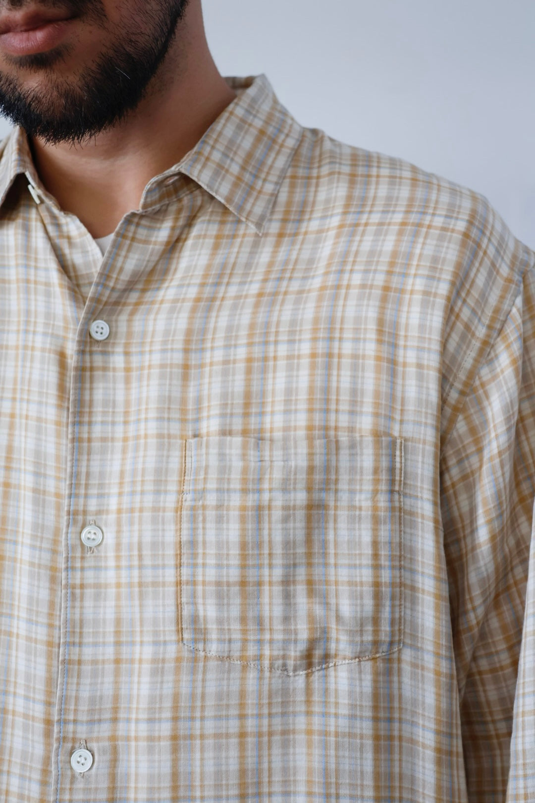 awasa / レギュラーカラー ダブルガーゼシャツ "beige check"