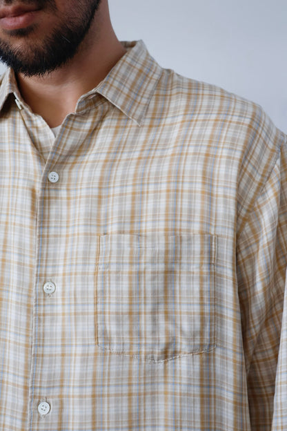 awasa / レギュラーカラー ダブルガーゼシャツ "beige check"