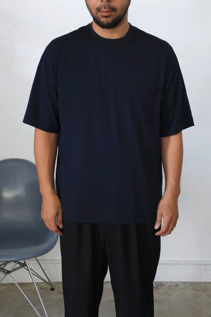 awasa / Super 100's ウール Tシャツ "navy × dark gray"