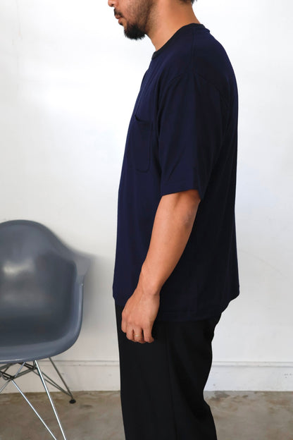 awasa / Super 100's ウール Tシャツ "navy × dark gray"