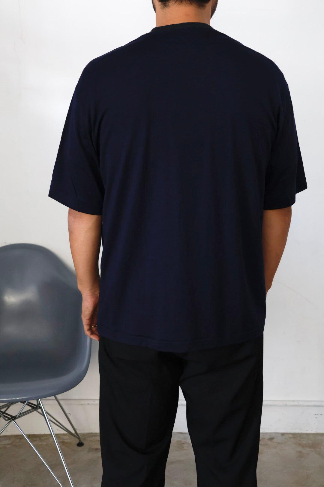 awasa / Super 100's ウール Tシャツ "navy × dark gray"