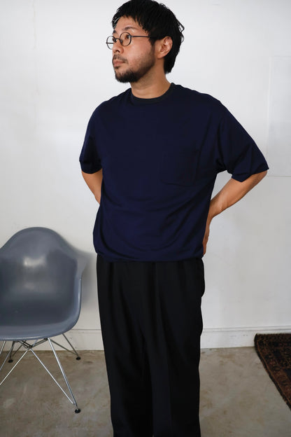 awasa / Super 100's ウール Tシャツ "navy × dark gray"