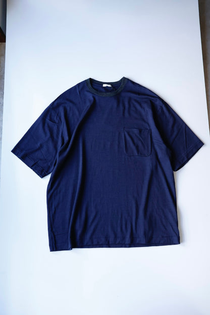 awasa / Super 100's ウール Tシャツ "navy × dark gray"