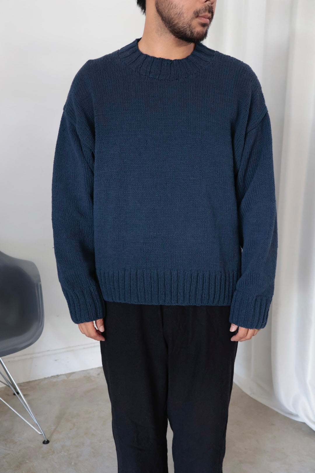 【Cale】 Cotton Hand Knit Pullover / Navy