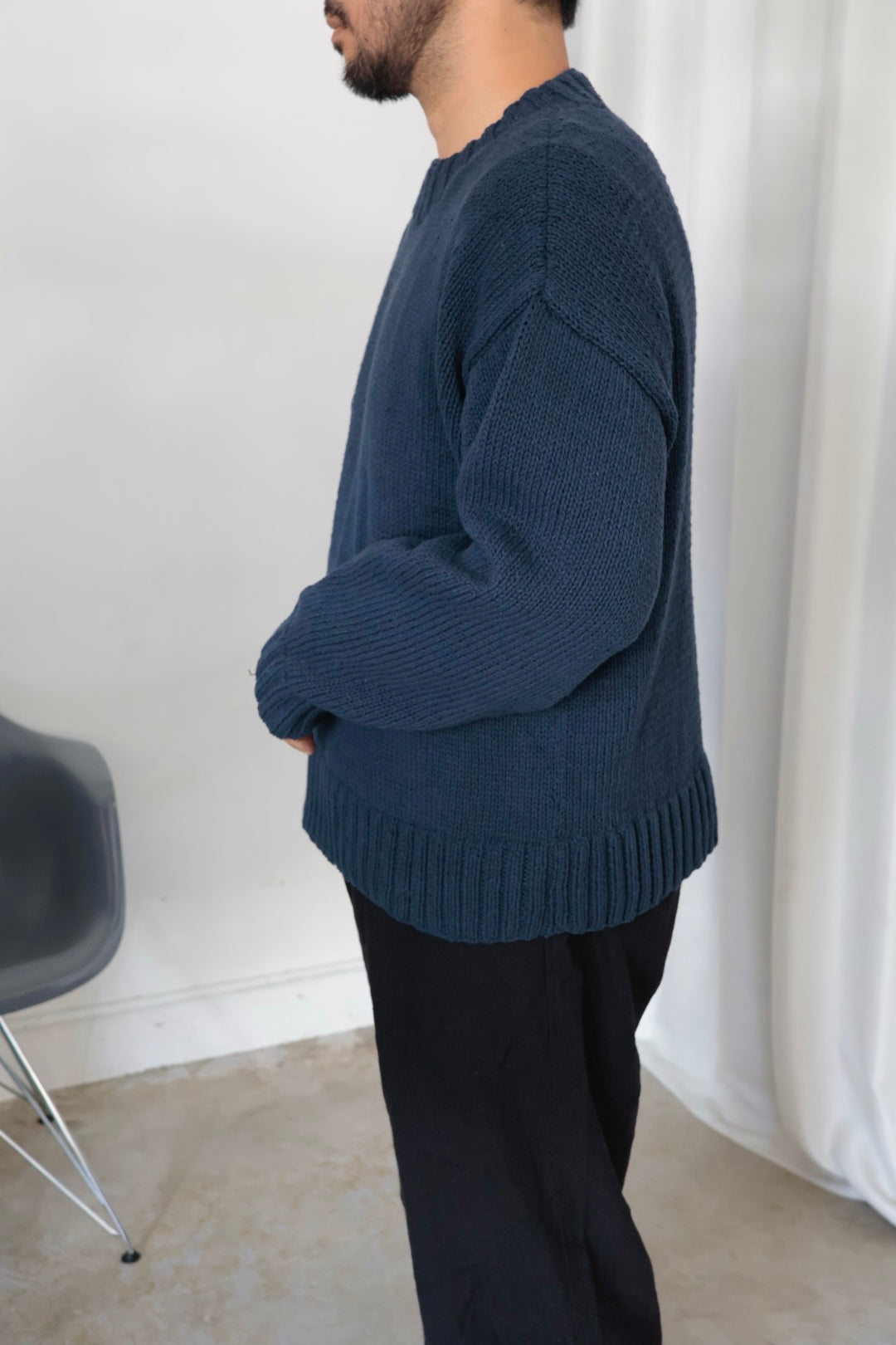 【Cale】 Cotton Hand Knit Pullover / Navy