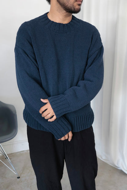 【Cale】 Cotton Hand Knit Pullover / Navy
