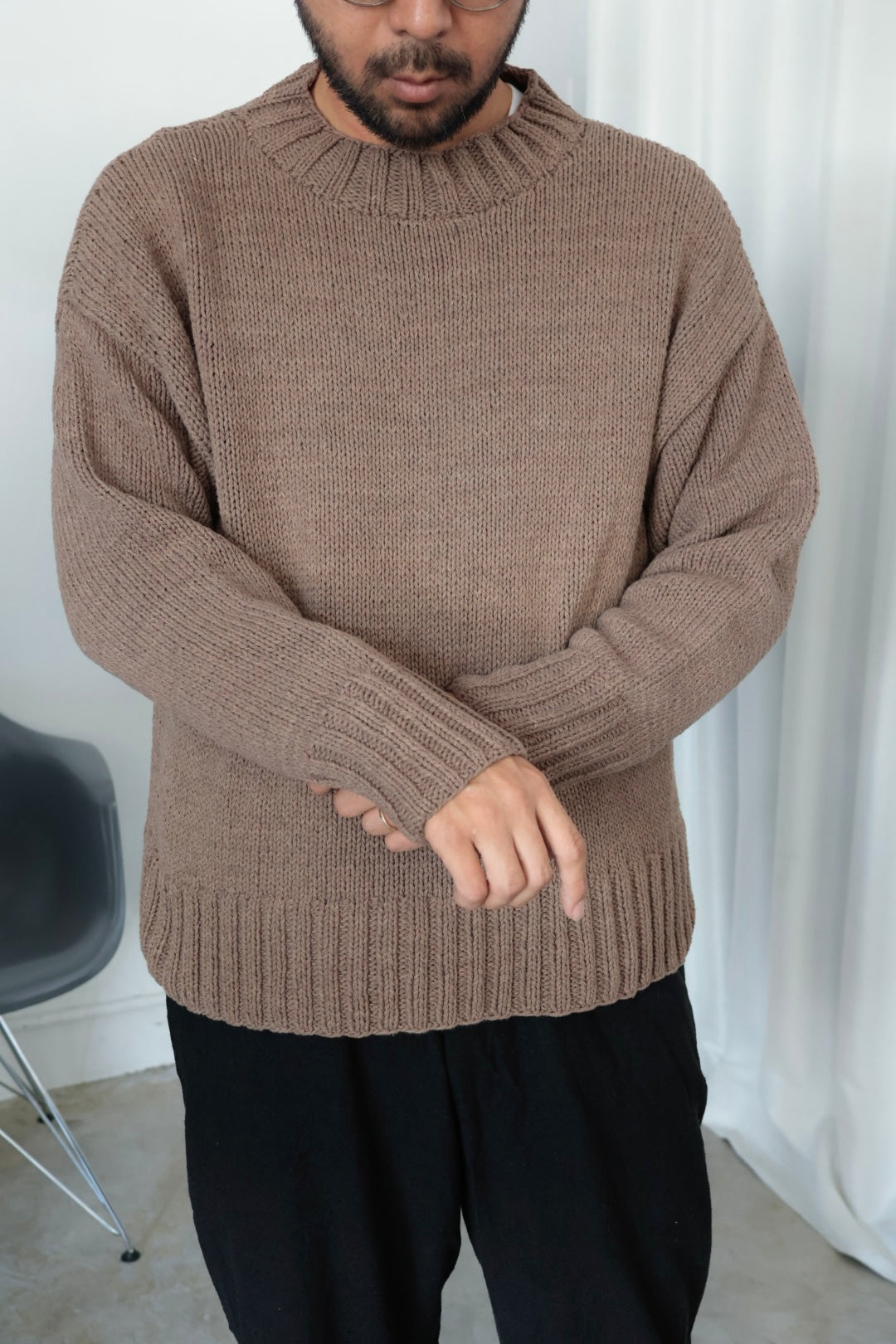 【Cale】 Cotton Hand Knit Pullover / Taupe