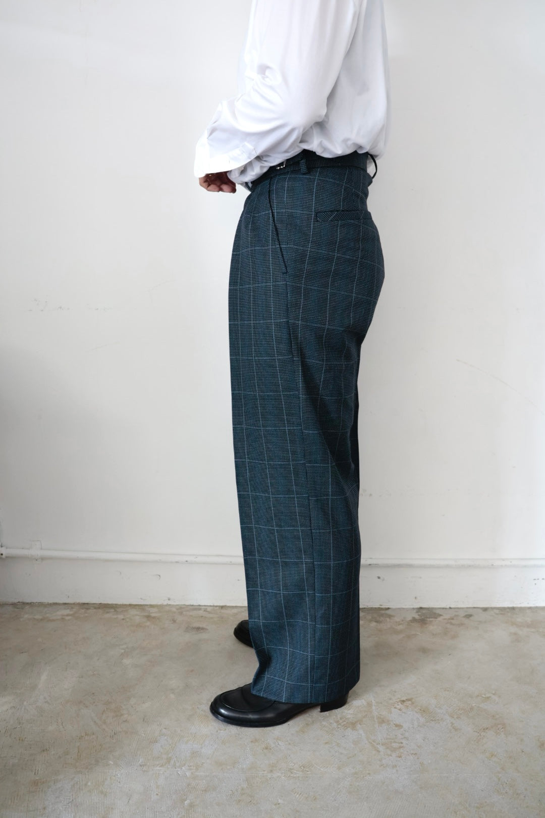 【谷吹】Two intuck wide trousers /　Navy Check /80’s-90’s 「C.D.K. SUPER TEX」