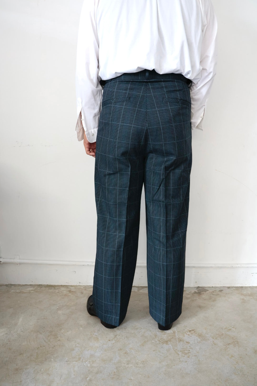 【谷吹】Two intuck wide trousers /　Navy Check /80’s-90’s 「C.D.K. SUPER TEX」