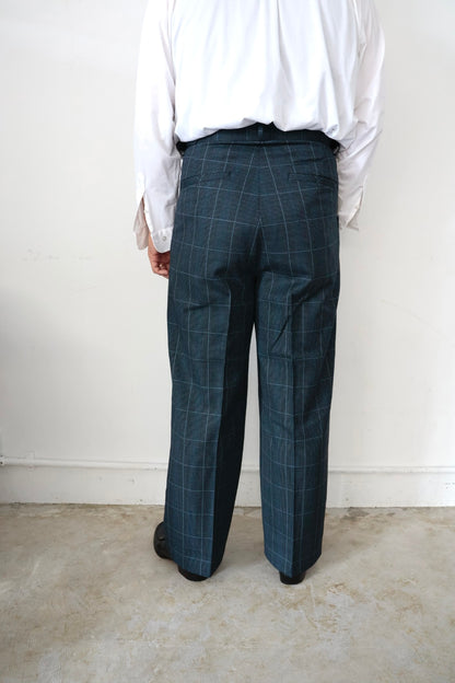 【谷吹】Two intuck wide trousers /　Navy Check /80’s-90’s 「C.D.K. SUPER TEX」