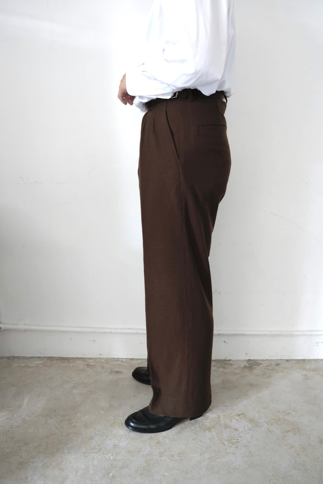 26SS【Tanibuki】Two In-Tuck Wide Trousers -Black- Wool Twill