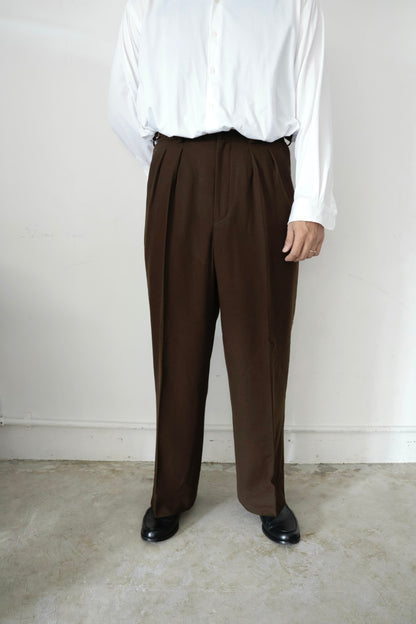26SS【Tanibuki】Two In-Tuck Wide Trousers -Black- Wool Twill