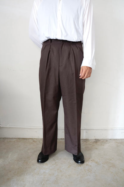 【谷吹】Two intuck wide trousers / Brown / Italian Fabric
