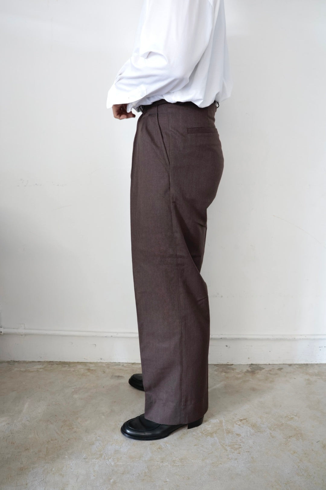 【谷吹】Two intuck wide trousers / Brown / Italian Fabric