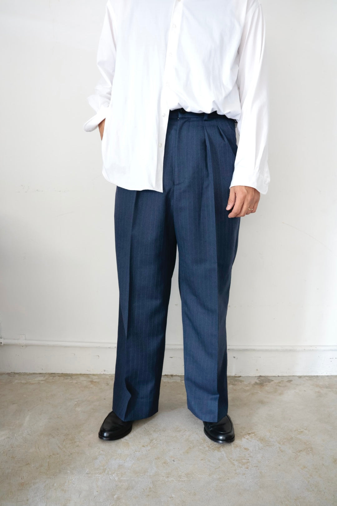 【谷吹】Two intuck wide trousers / Navy Stripe /80's MIYUKI KEORI DELUXE