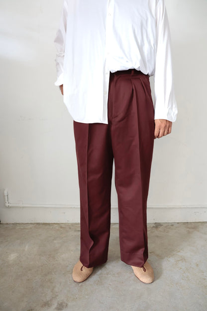 【谷吹】Two intuck wide trousers / Burgundy