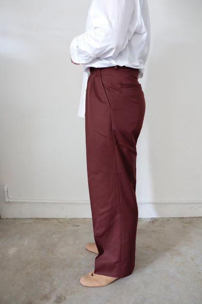 【谷吹】Two intuck wide trousers / Burgundy