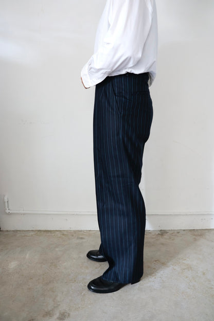 【谷吹】Two intuck wide trousers / Navy Stripe /80's MIYUKI TEX "VIP man"