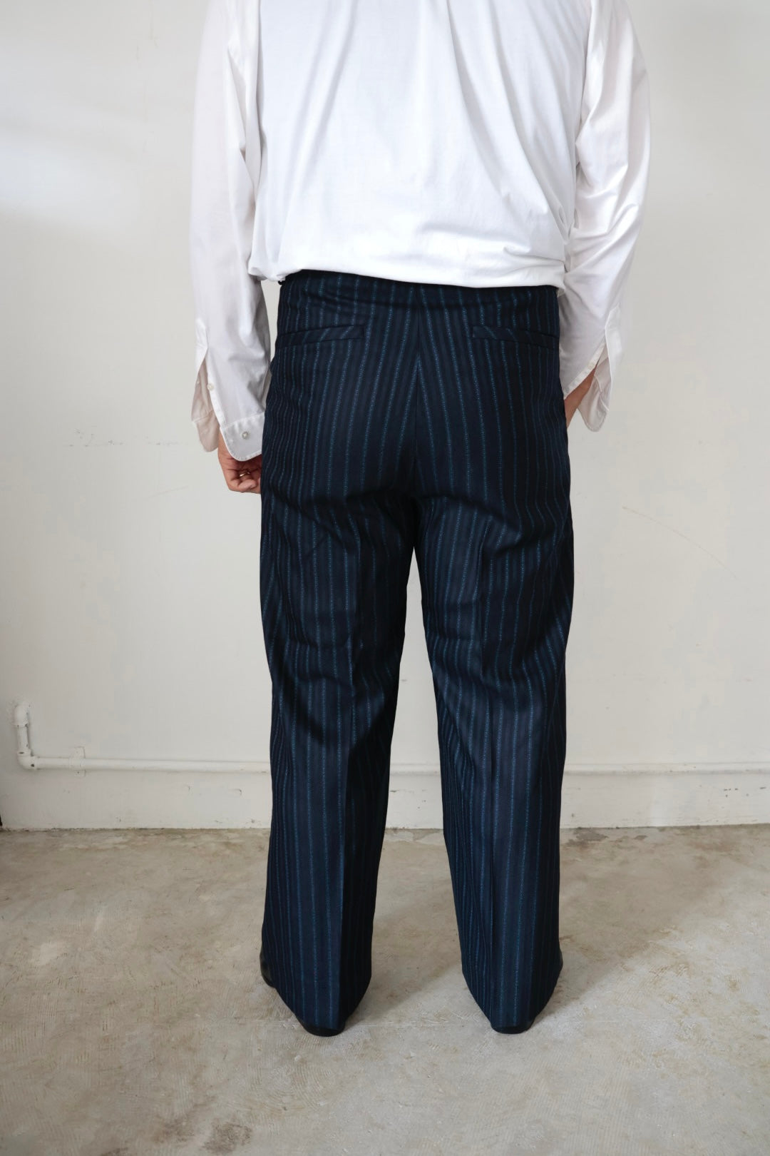 【谷吹】Two intuck wide trousers / Navy Stripe /80's MIYUKI TEX "VIP man"