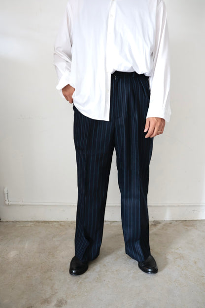 【谷吹】Two intuck wide trousers / Navy Stripe /80's MIYUKI TEX "VIP man"