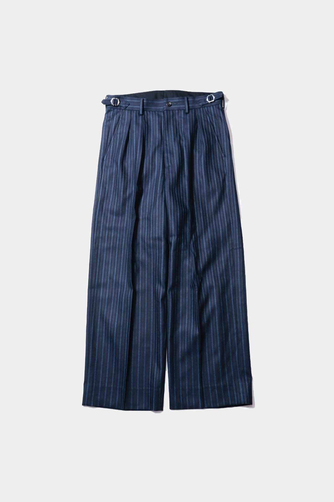 【谷吹】Two intuck wide trousers / Navy Stripe /80's MIYUKI TEX "VIP man"