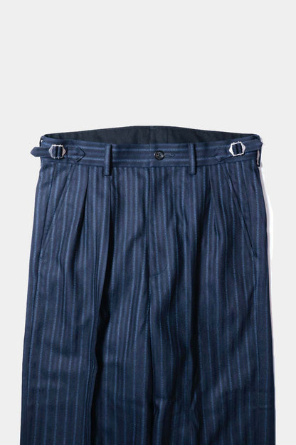 【谷吹】Two intuck wide trousers / Navy Stripe /80's MIYUKI TEX "VIP man"