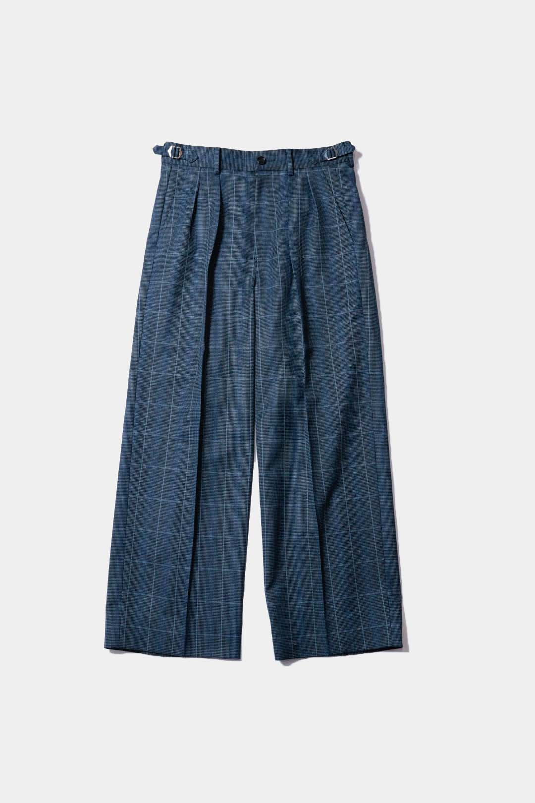 【谷吹】Two intuck wide trousers /　Navy Check /80’s-90’s 「C.D.K. SUPER TEX」