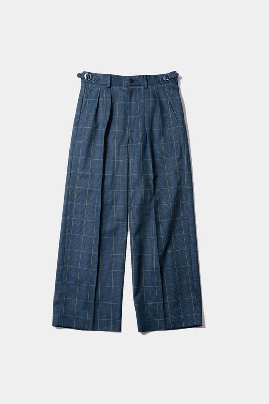 【谷吹】Two intuck wide trousers /　Navy Check /80’s-90’s 「C.D.K. SUPER TEX」
